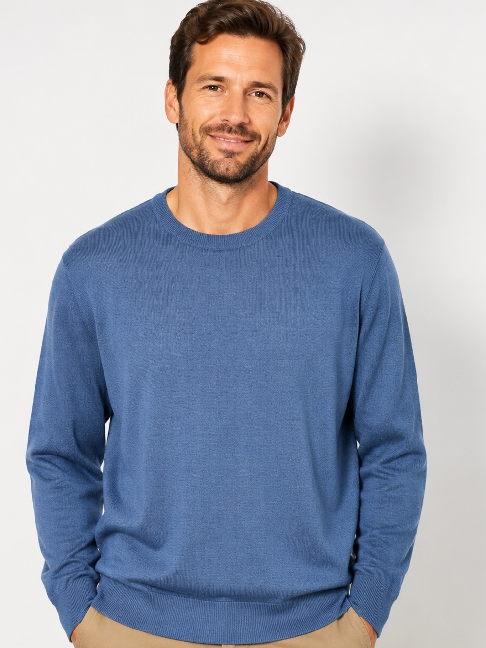 Country Trader Men’s Large Blue 100% Lambswool Crewneck Sweater Vintage Classic